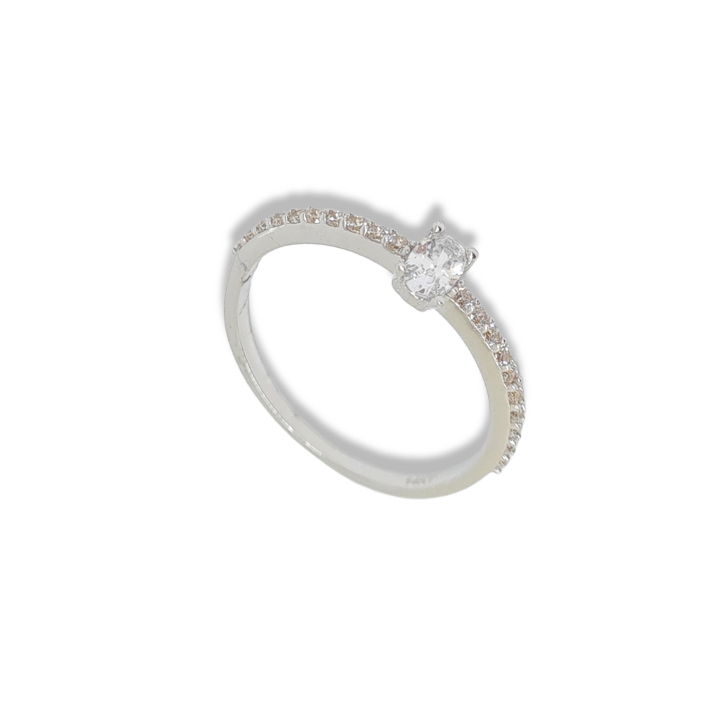 Single stone k14 white gold ring with zirkon (S232651)